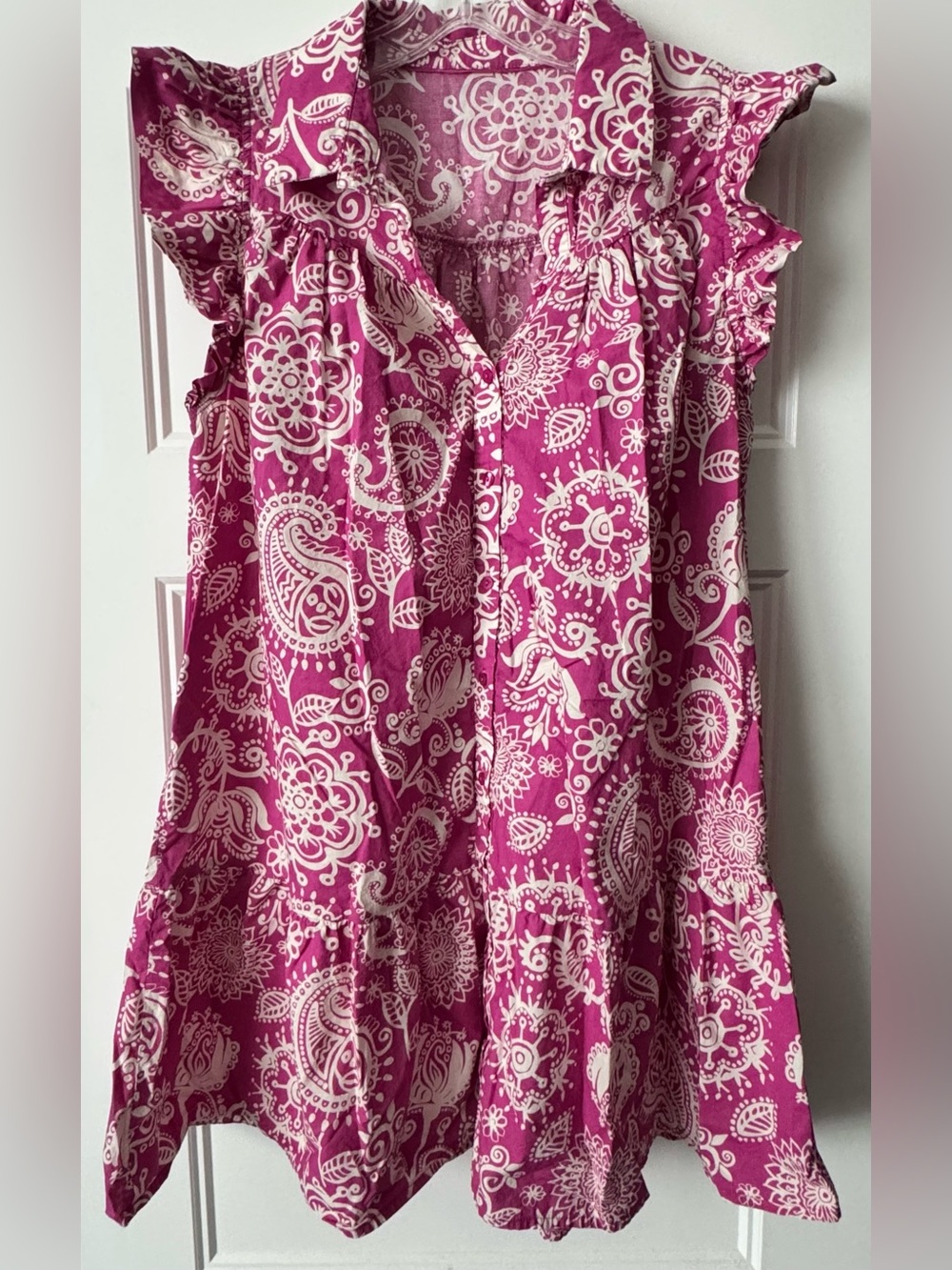 Umgee Magenta Paisley Ruffle Sleeve Mini Dress Boho Floral
